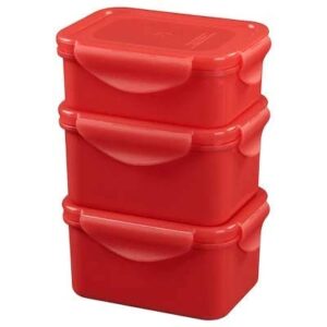 Light Weight Plastic Lunch Boxes for Office, School (Set of 3, Red)